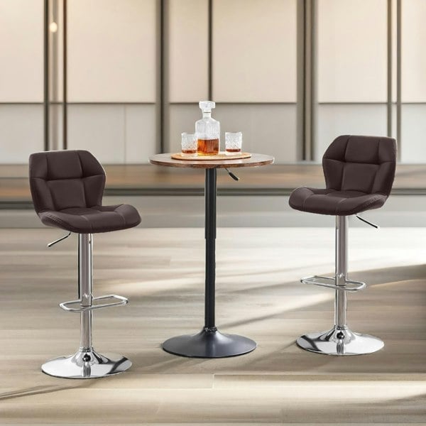 Rafaelo Mobilia Set Of 2 Height Adjustable 360 Swivel Bar Stools With Backrest Brown