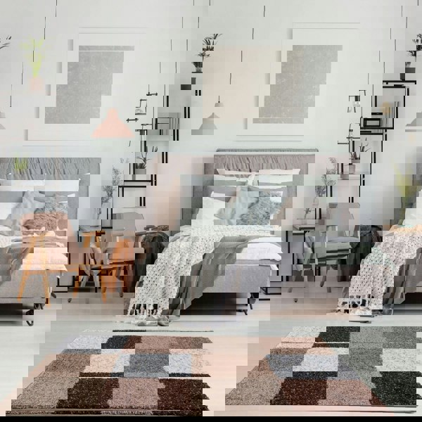 Shaggy Rug Geometric Design Brown