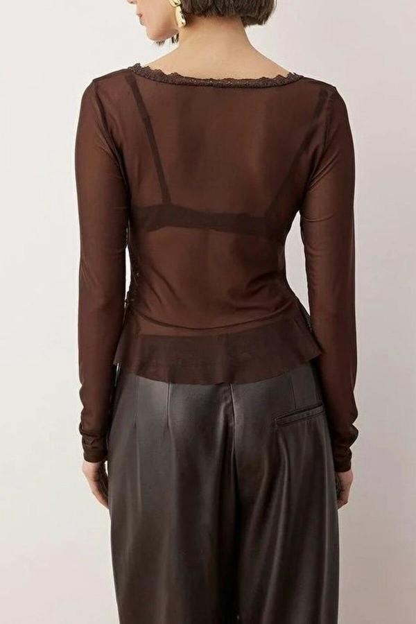 WOVCOR Square Neck Knit Tulle Party Blouse