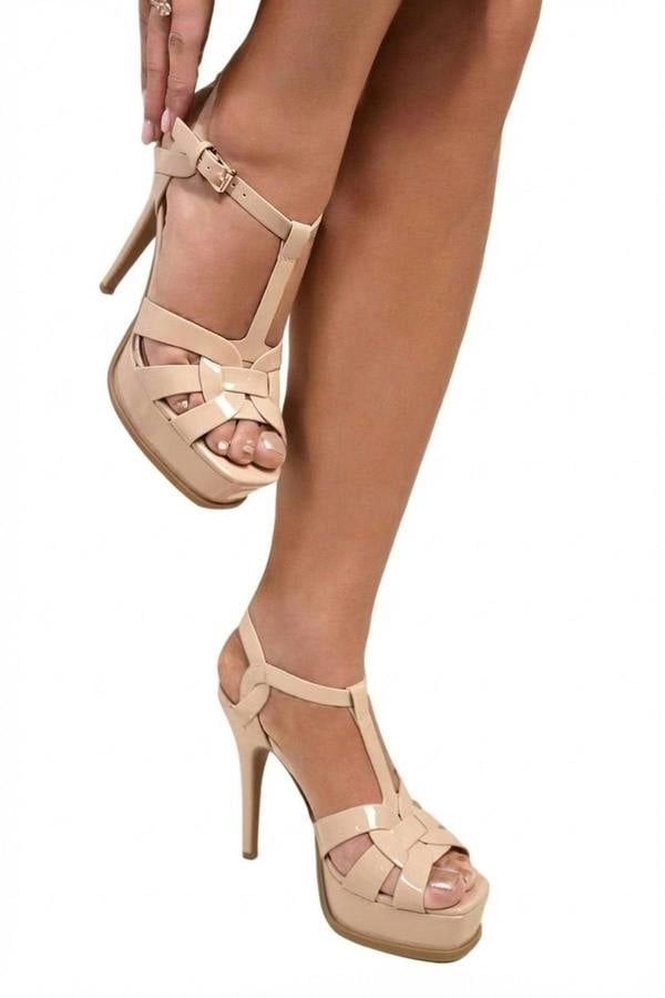 Francesca Platform T Bar Sandal High Heels - Nude_wb