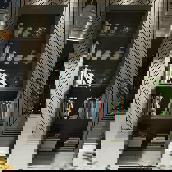 Mex Furniture Tall Display Cabinet 170cm Oak Matt Body and White Gloss Doors – Modern Open Shelving Unit (Copy) (Copy)