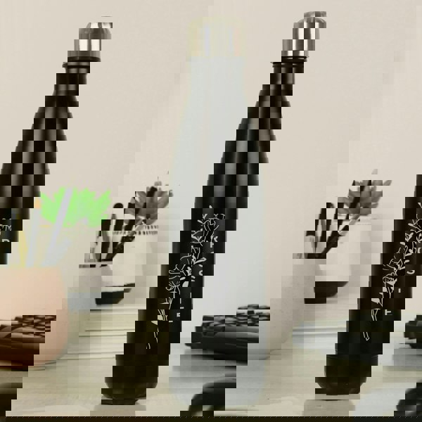 Personalised Memento Company Personalised Floral Black Metal Insulated Drinks Bottle