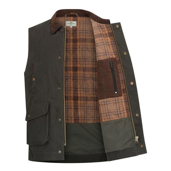 Hoggs of Fife Maxton gents padded waxed waistcoat with warm check lining and inner pocket