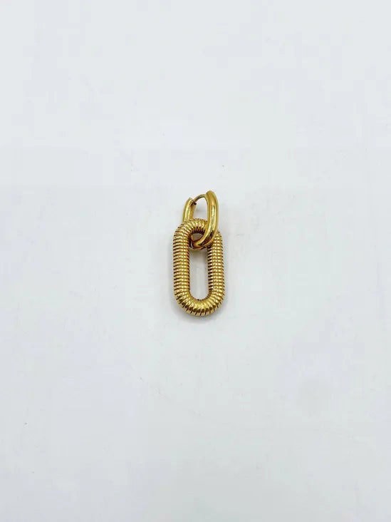 SVNX Ribbed Oval Hoop Earrings in Gold Colour