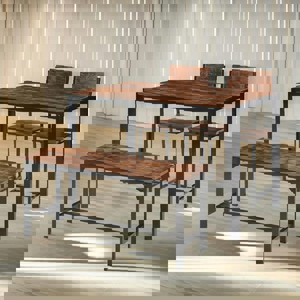 Rafaelo Mobilia Industrial Compact Dining Table Set With 1 Bench And 2 Chairs Rustic Brown
