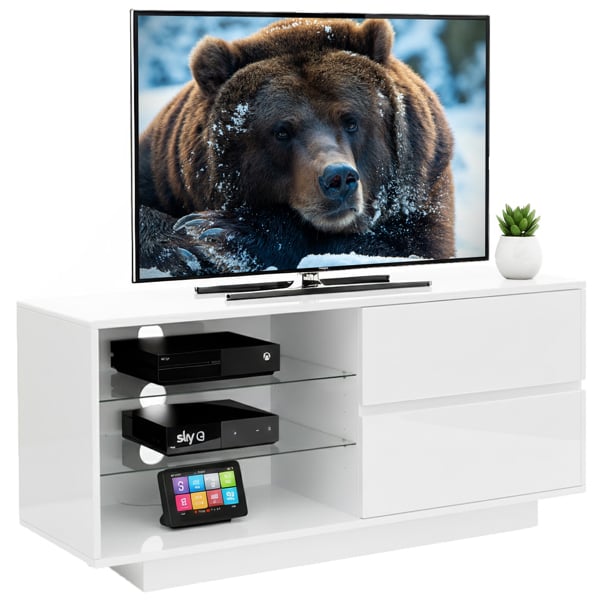 Centurion Supports Gallus Gloss White TV Stand with 2 Drawers and 3-Shelves Modern Entertainment Unit for TVs up to 55 Inch - FULLY ASSEMBLED
