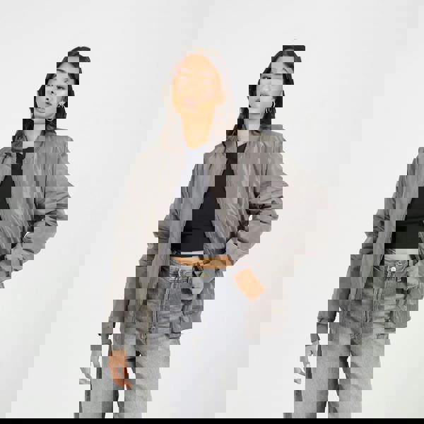 Brave Soul Charcoal Ruched Sleeve Oversized Bomber Jacket - Charcoal Image 1