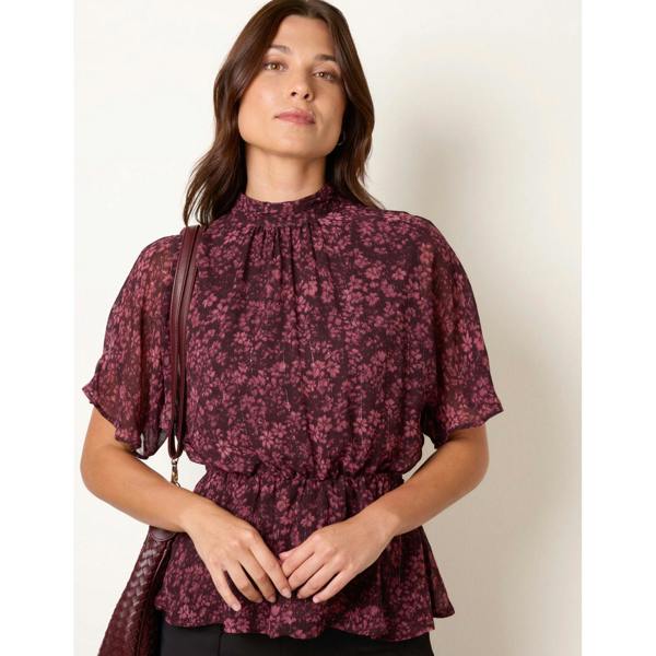 Blue Vanilla High Neck Floral Top