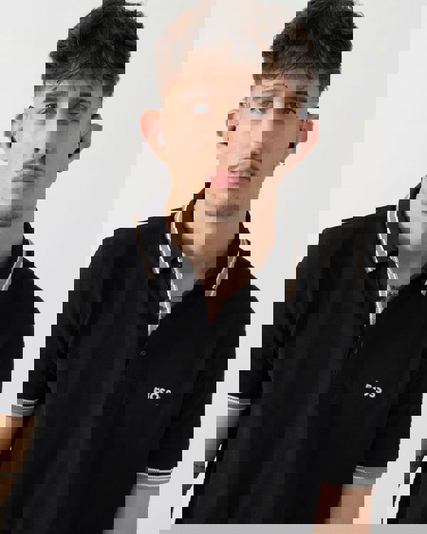 BOSS Green Paddy Mens Cotton-Piqué Polo Shirt with Contrast Logo - Grey 020