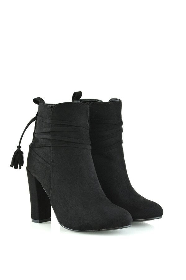XY LONDON Tie up Tassel Detail Block High Heel Ankle Boots