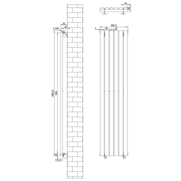 Oval single column radiator in anthracite grey, measuring 1600 x 360mm, featuring a sleek, modern design and vertical orientation