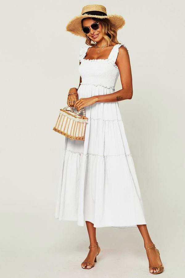 FS Collection Hem Detail Tiered Maxi Dress In White