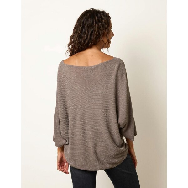 Blue Vanilla Metallic V Neck Knitted Ripple Jumper