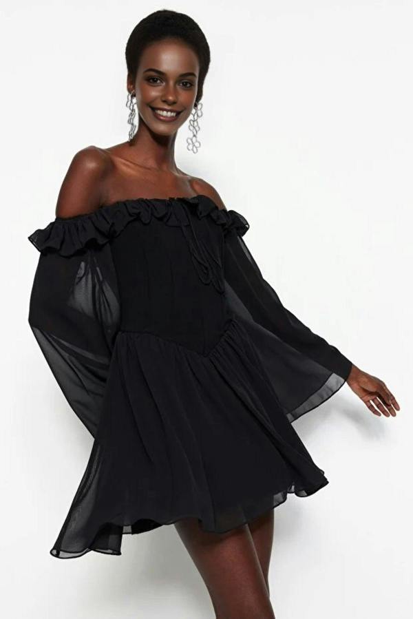 WOVCOR A-Line Ruffle Chiffon Evening Dress