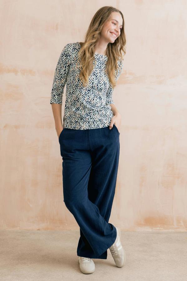 Lily & Me Grace Wide Leg Linen Blend Trousers Navy