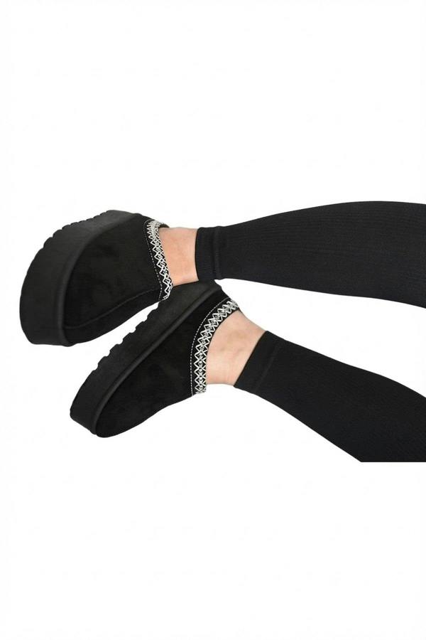 Jolene Aztec Detail Low Ankle Platform Slipper Boots - Black_wb