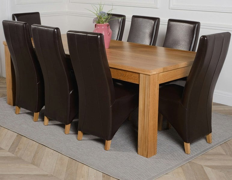 That's Furniture Dakota Extra Large Oak Dining Table with Lola Leather Chairs