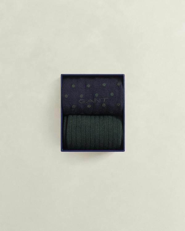 GANT Mens Dot And Rib 2 - Pack Sock Gift Box - 433 Evening Blue | CHO | Designer Mens Socks
