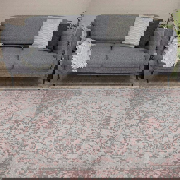 Machine Washable Flatweave Rug Oriental in Pink