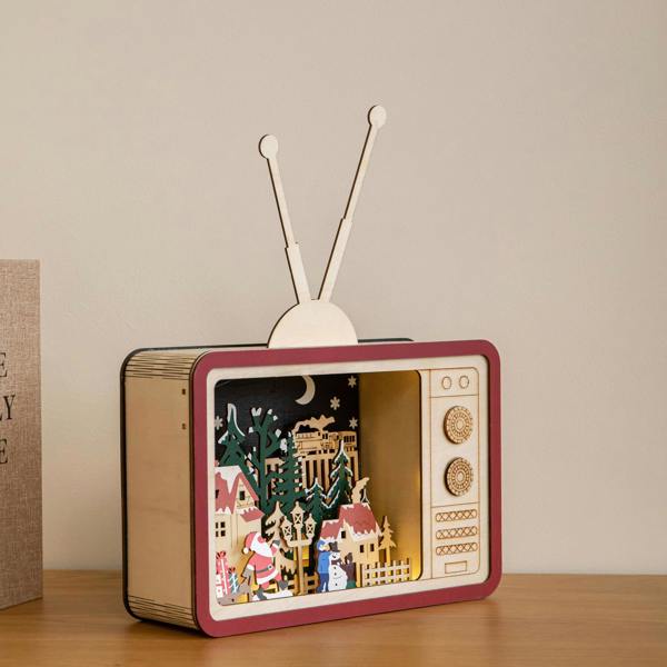 Samuel Alexander 18cm Light Up Wooden Vintage TV Christmas Village Scene with LEDs
