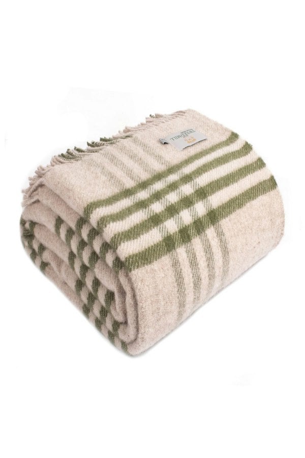 HomeSpace Direct 100% Pure New Wool Hex Check Throw Blanket Made in Wales