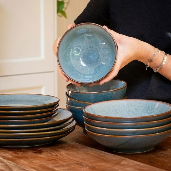 Scandi Home 16 Piece Stavanger Blue Reactive Glaze Tableware Set