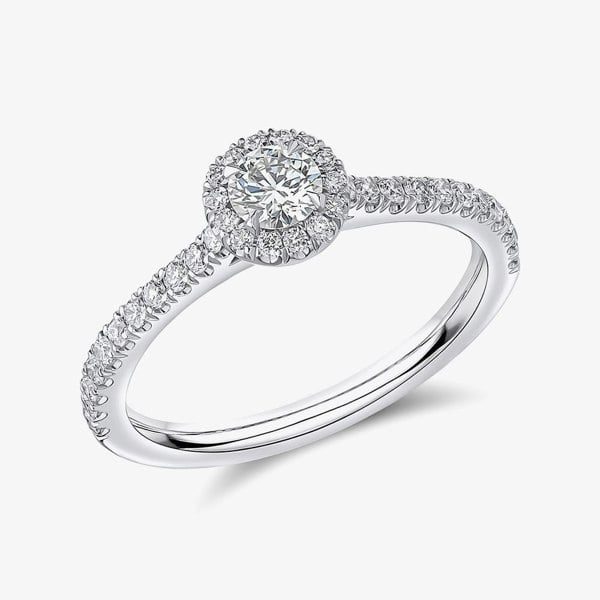T. H. Baker Platinum 0.20ct Brilliant Cut Diamond Shoulder Set Solitaire Ring ENG90020SMT