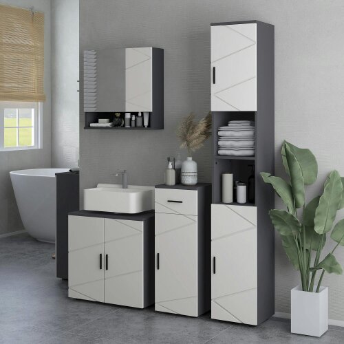 Wyld Haus Kipae Light Grey Under Sink Vanity Cabinet With Double Doors Adjustable Shelving And U Cut Out