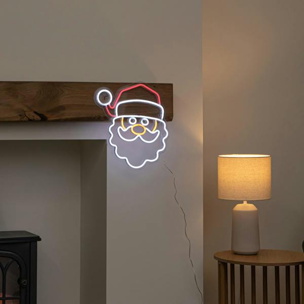 Samuel Alexander 35cm Santa Neon-Style Light Up Christmas Decoration with USB Power Cable