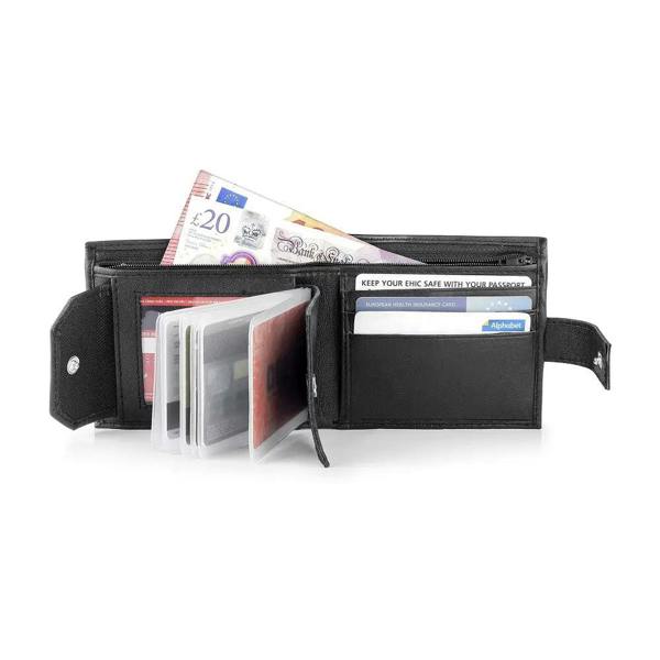 Basic Wallet Style 66 with cards and coins inside, showing organized compartments.