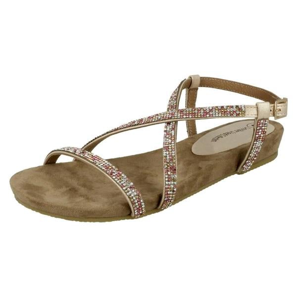 Leather Collection Ladies Leather Collection Diamante X Strap Sandals