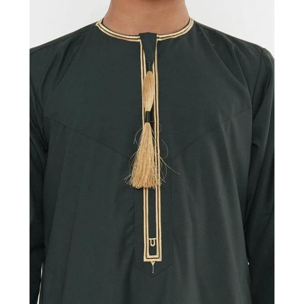 TT-003 - Boy's Emirati Omani Gold Tassel Embroidery Thobe - Green - Thobez - 17