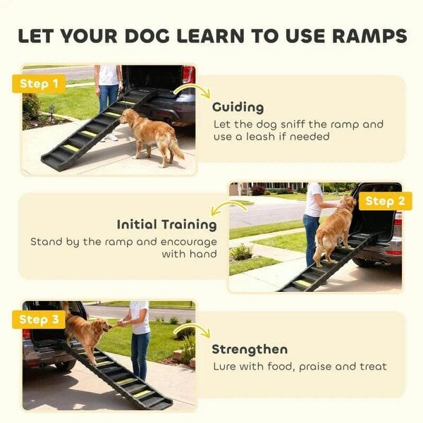 Dog Car Ramp with Anti-Slip Steps, 10-Steps Pet Stairs for Pets to Access Cars and High Beds, Black