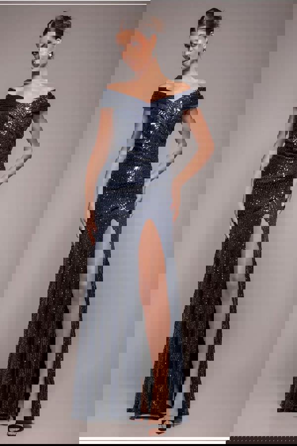 Bardot Sequin Pleated Maxi Dress - Navy DR3643A