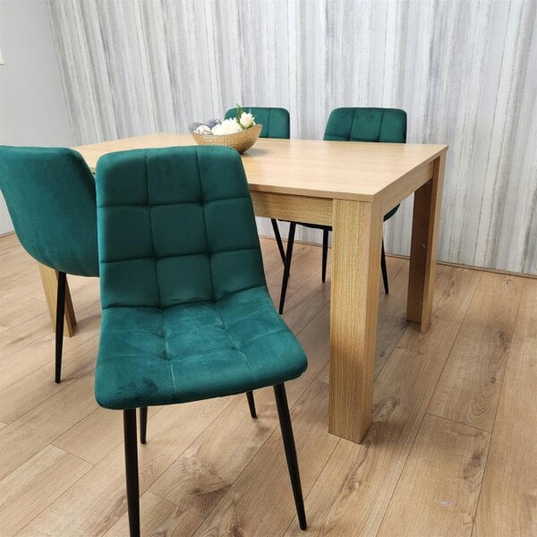 Kosy Koala Dining Set of 4 Oak Effect Dining Table and 4 Green Velvet Chairs Dining Room Furniture
