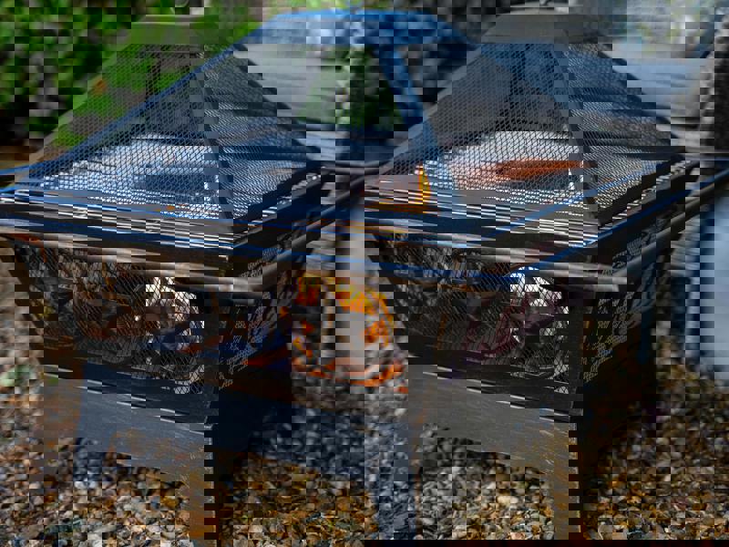 Bronze Fire Pit BBQ Combo 24" - Stars Design Outdoor Fire Bowl with Grill & Cover The Garden Furniture Shop