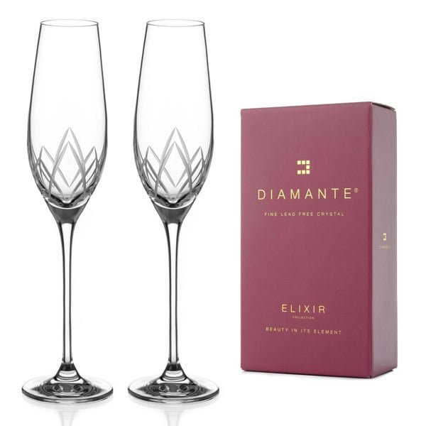 Diamante Lotus Crystal Flute Glasses - Set of 2