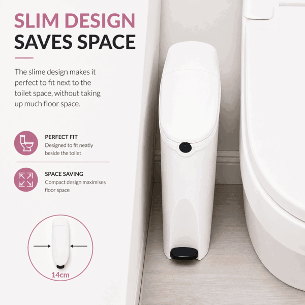 ProWashroom Sanitary Bin 20L Slimline Washrooms Toilets Hygienic Disposal Pedal Container Bins for Female Ladies And Baby Hygiene x4