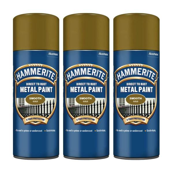 Hammerite 3X Hammerite Smooth Gold Spray Paint 400ml