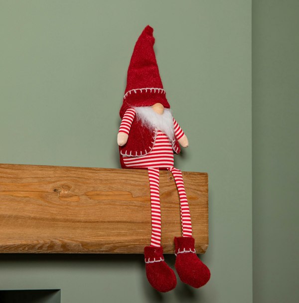 Samuel Alexander 50cm Red and White Stripe Sitting Christmas Gonk Decoration with Dangly Legs