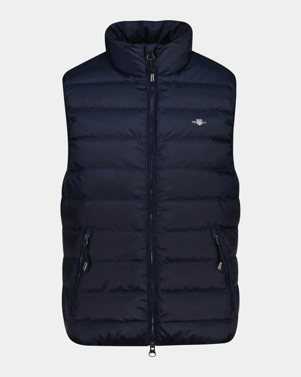 GANT Mens Light Down Shield Logo Gilet - 433 Evening Blue | CHO | Designer Mens Padded Gilets