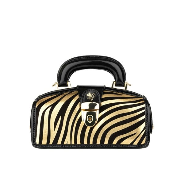 Embassy London Gazelle Mini - Black & Gold Stripes - Women’s mini leather top handle & crossbody bag