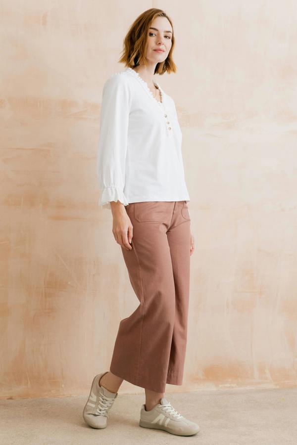 Lily & Me April Embroidered Trim Blouse White