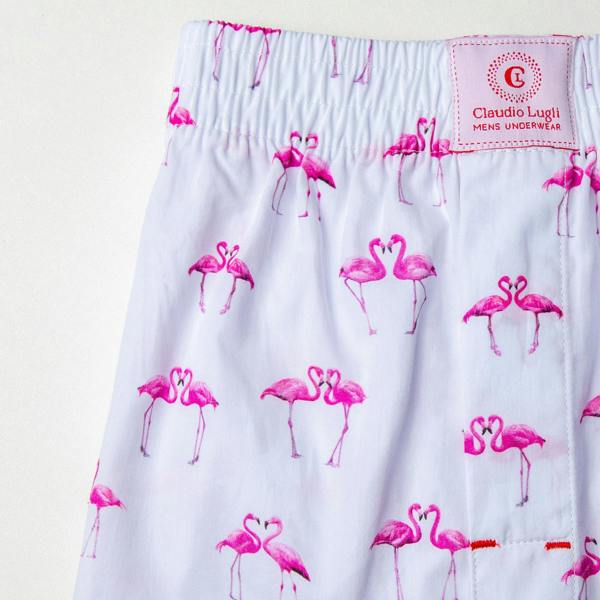 KISSING FLAMINGO POPLIN COTTON PRINTED BOXER SHORTS - Premium Men's Patterned Shirt by Claudio Lugli | Bold Design, Tailored Fit, Best Printed Shirts