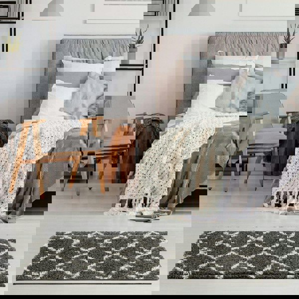 Diamond Design Thick Shaggy Area Rugs Dark Grey