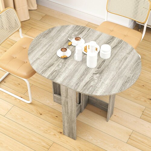 Wyld Haus Tase Wooden Grey Folding Drop Leaf Dining Table For Compact Spaces