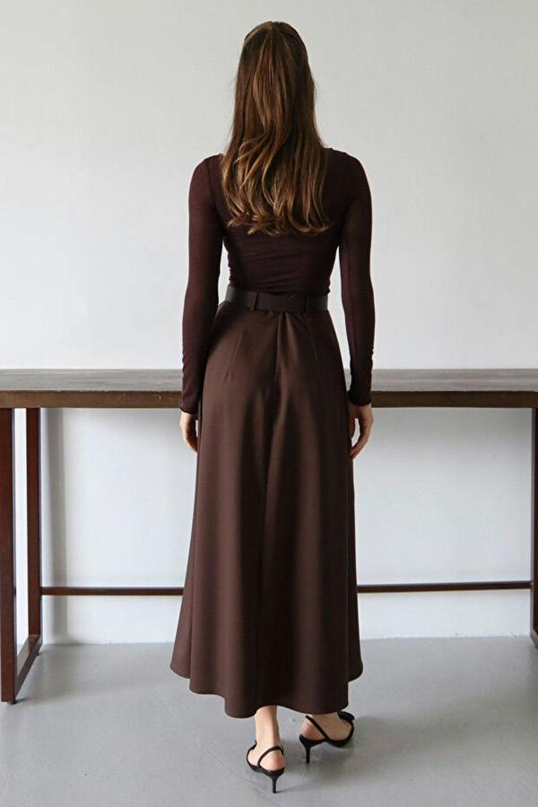 WOVCOR Belted A-line Flared Woven Maxi Long Skirt