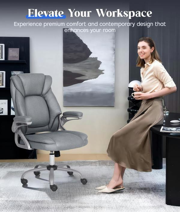 ADOV Executive Office Chair with Padded Flip-up Armrests, High Back Ergonomic Desk Chair with Lumbar Support