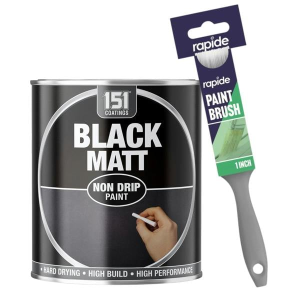 151 Matt Black Non-Drip Paint 300ml With 1" Paint Brush