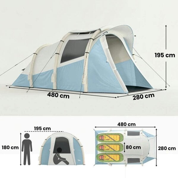 Inflatable Camping Tent w/ Air Pump, Easy Setup 2-3 Person Blow Up Tent, Light Blue